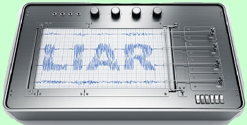 Polygraph machine with its graph lines spelling out "LIAR"
